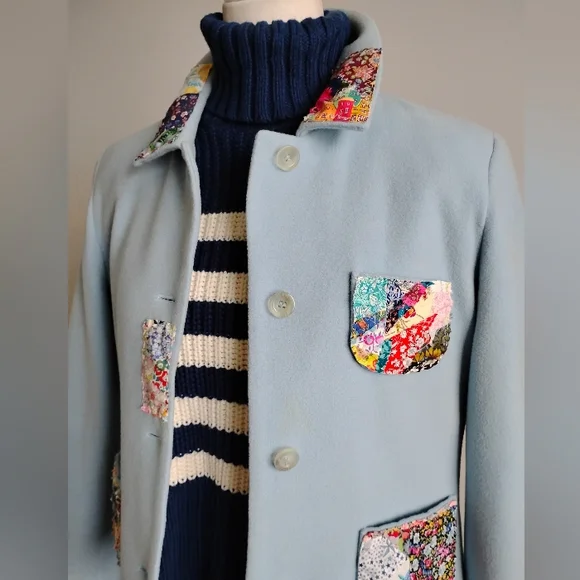Harvé Benard Wool Cashmere Upcycled Liberty Art Fabric Patchwork Jacket Size 12P - Picture 3 of 15